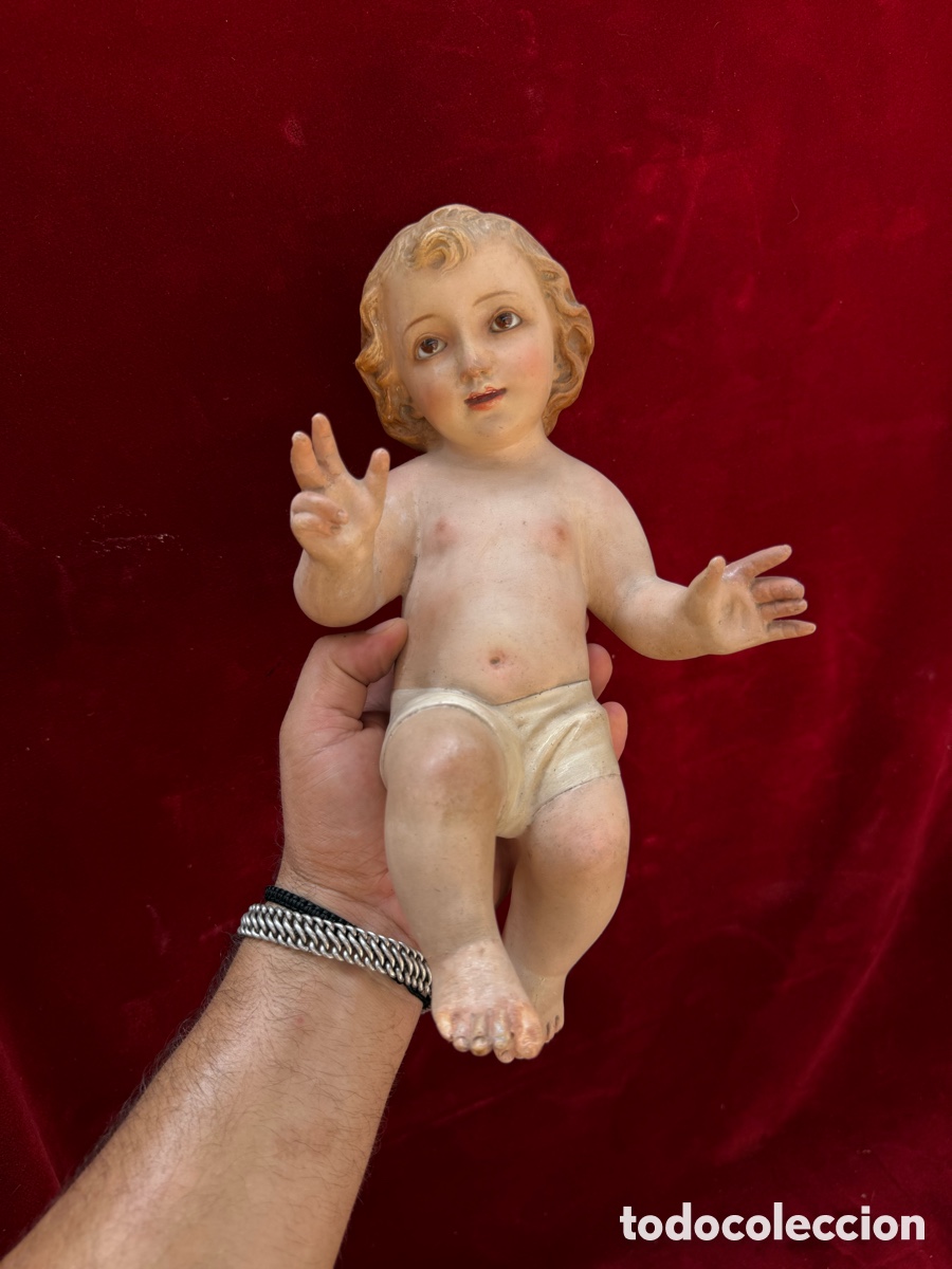 Antig&uuml;edades: Antiguo y gran Ni&ntilde;o Jesus de Olot,ojos de cristal!