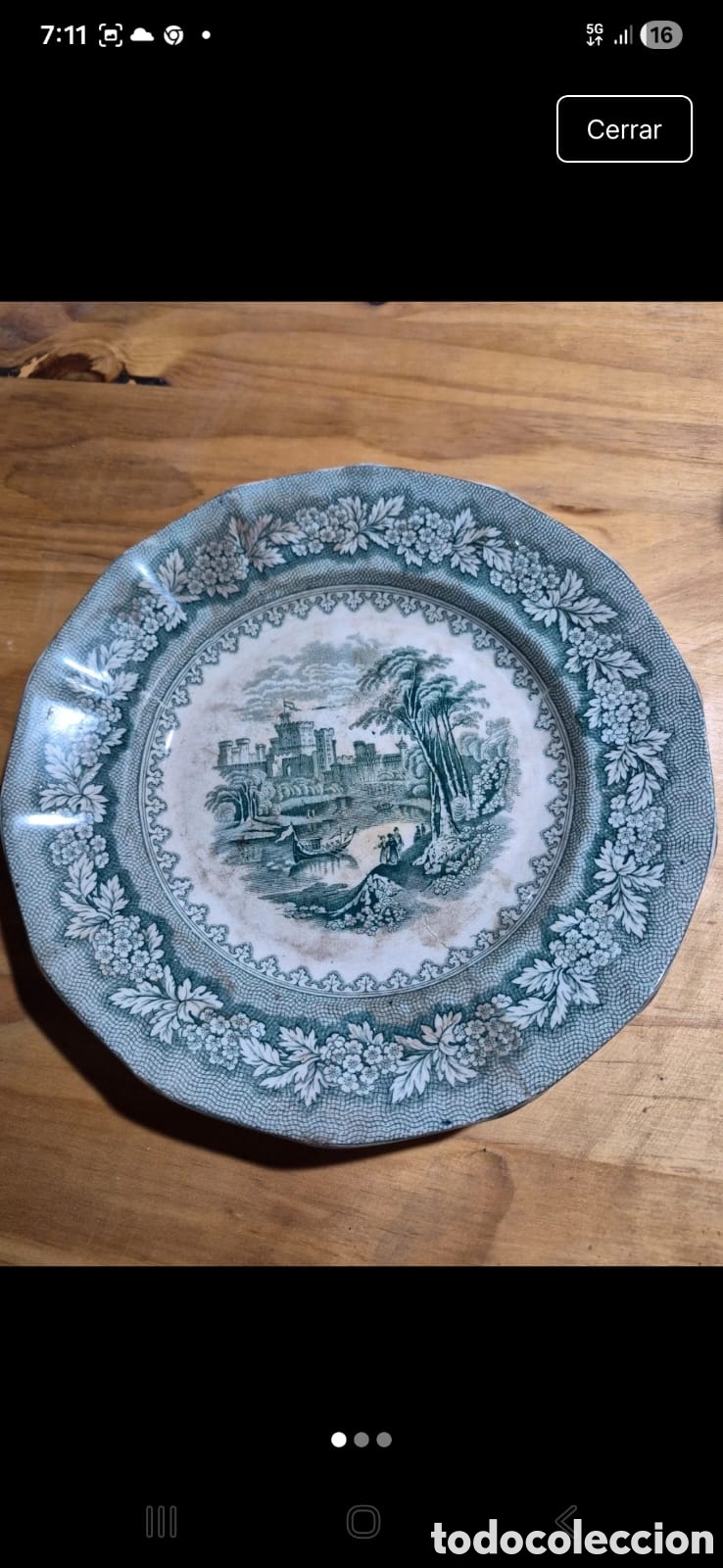 Antig&uuml;edades: Plato Sargadelos verde con dibujo