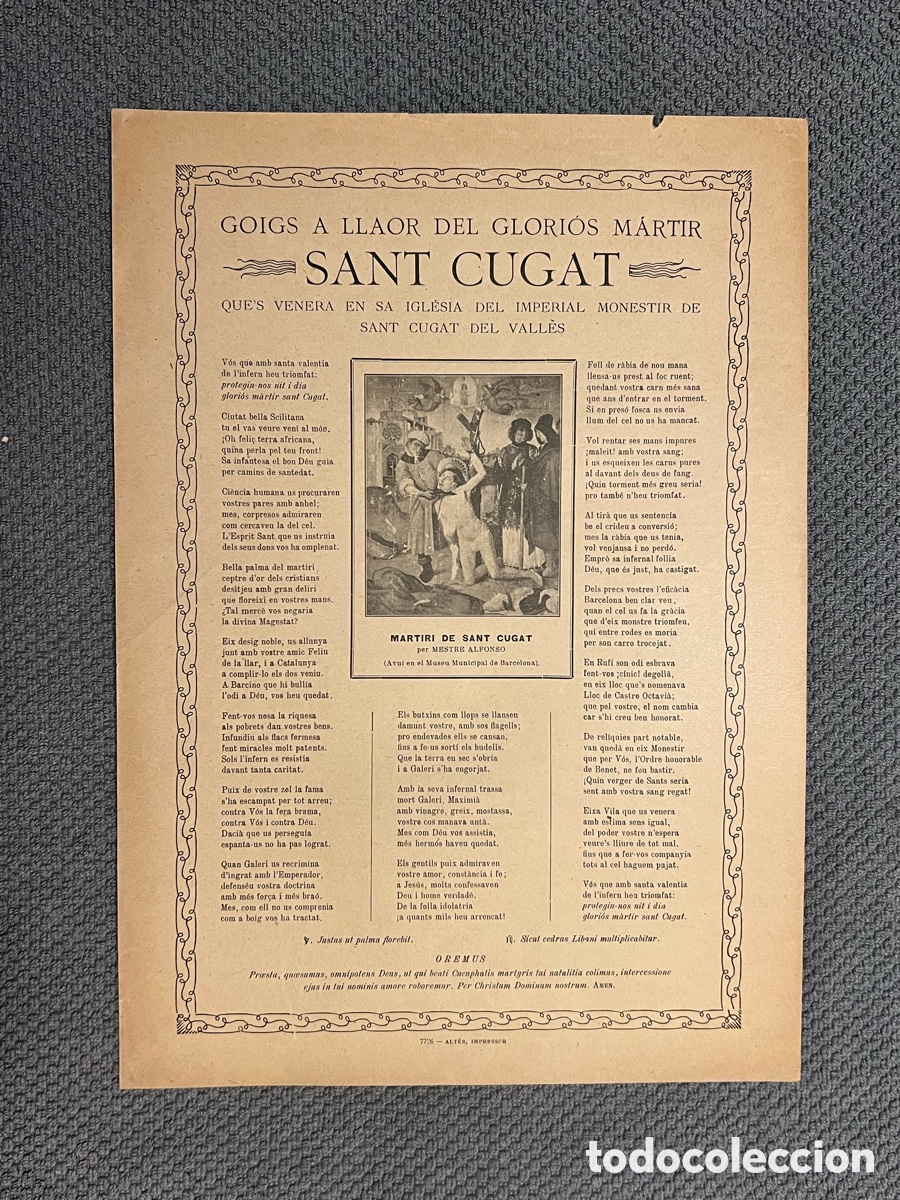 Antig&uuml;edades: Goigs en llaor del glorios m&agrave;rtir SANT CUGAT que es venera al Monestir de Sant Cugat del Vall&egrave;s
