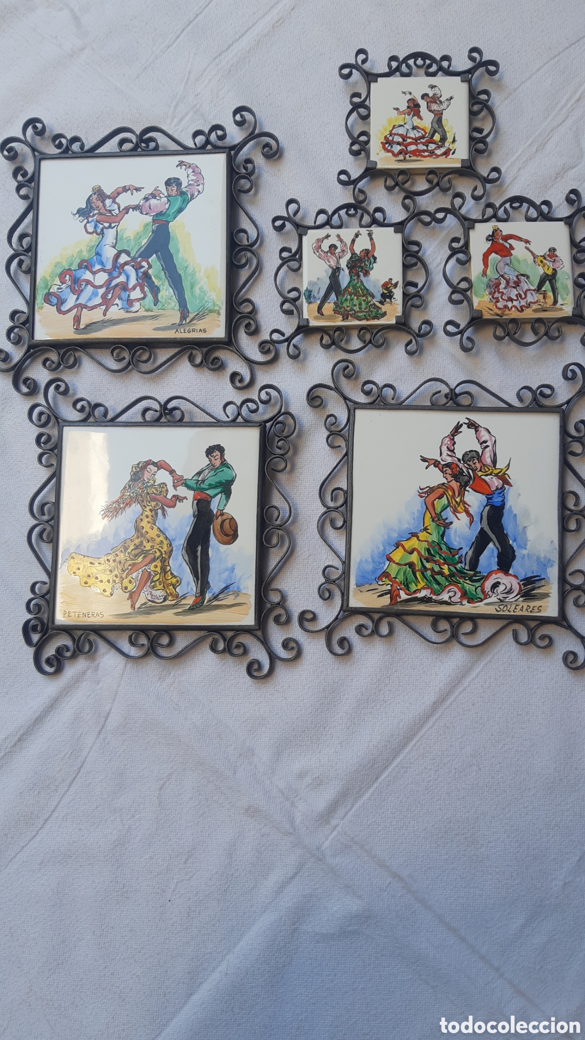 Antig&uuml;edades: Colecci&oacute;n de seis azulejos, bailes flamencos