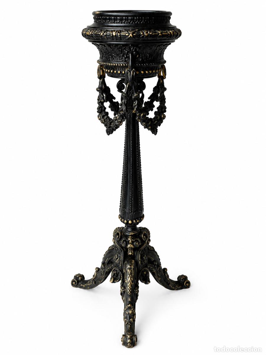 Antig&uuml;edades: Pedestal, Macetero Antiguo Estilo Neocl&aacute;sico - Madera tallada y Ebonizada - S.XIX