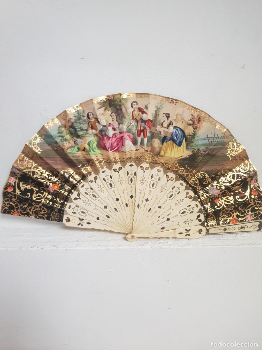 Antig&uuml;edades: Abanico isabelino siglo xix Barillaje hueso