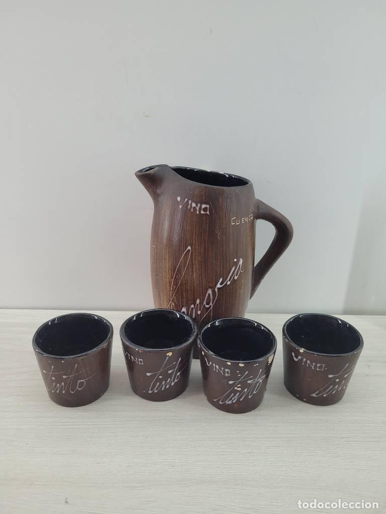 Antig&uuml;edades: CONJUNTO JARRA Y VASOS BARRO - Foto 2