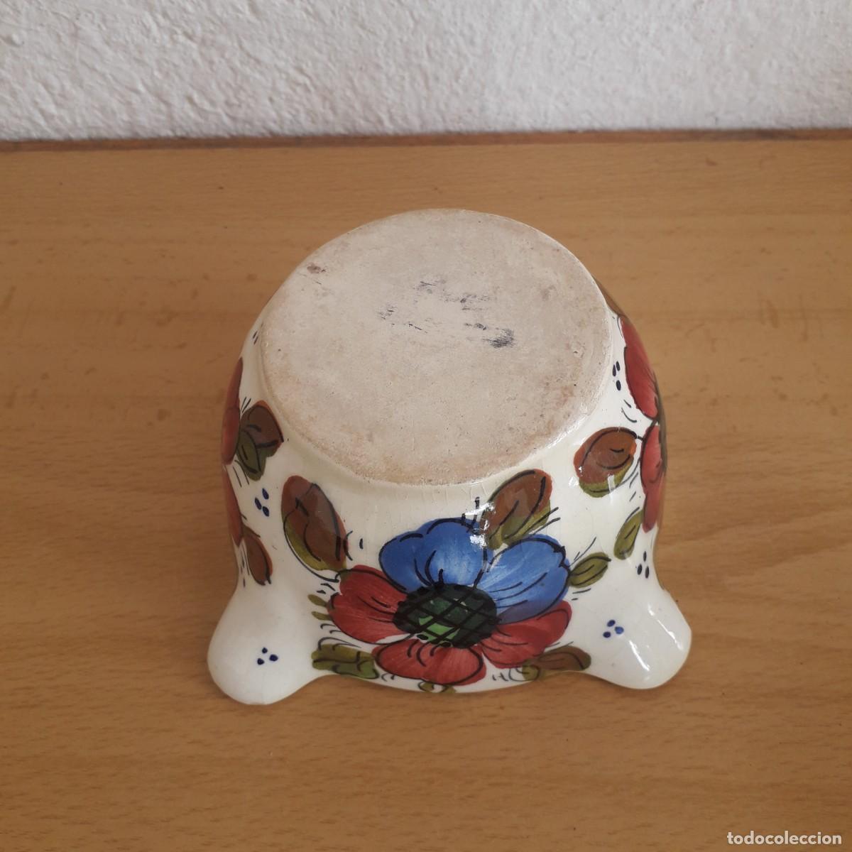 Antig&uuml;edades: MORTERO DE BARRO ESMALTADO ESTAMPADO CON FLORES - Foto 6