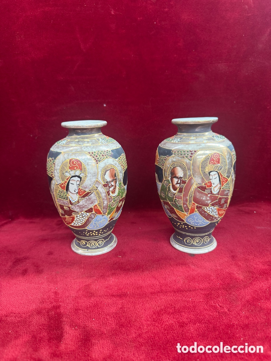 Antig&uuml;edades: Pareja de preciosos y antiguos jarrones Satsuma!