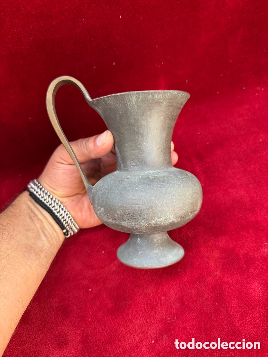 Antig&uuml;edades: Antiguo Pichel,jarra de bronce fundido,pesada,sig.xIX
