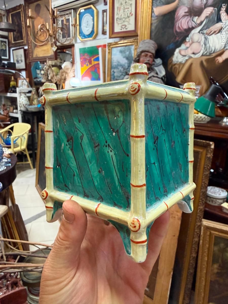 Antig&uuml;edades: MACETERO CERAMICA LA CARTUJA PICKMAN SELLO CHINA OPACA - MEDIDA 10X10X12 CM