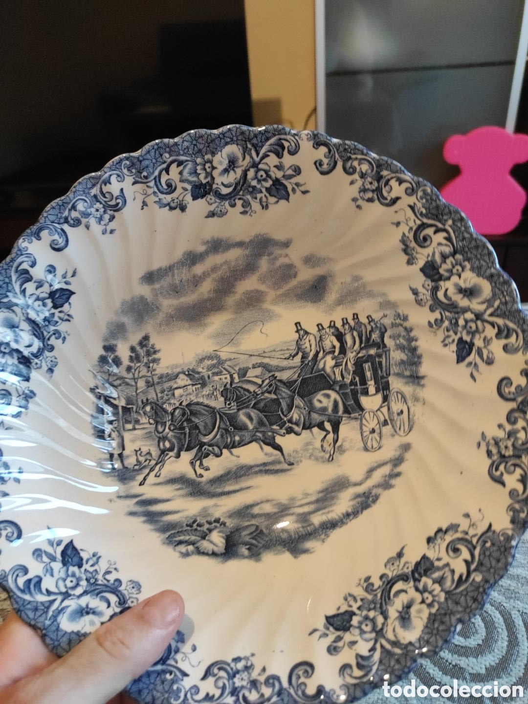 Antig&uuml;edades: Plato peque&ntilde;o de postre Johnson Bros Coaching Scenes &ndash; Ironstone &ndash; Made in England