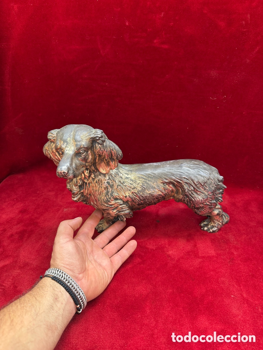 Antig&uuml;edades: Antiguo perrito de mesa,placado en plata!
