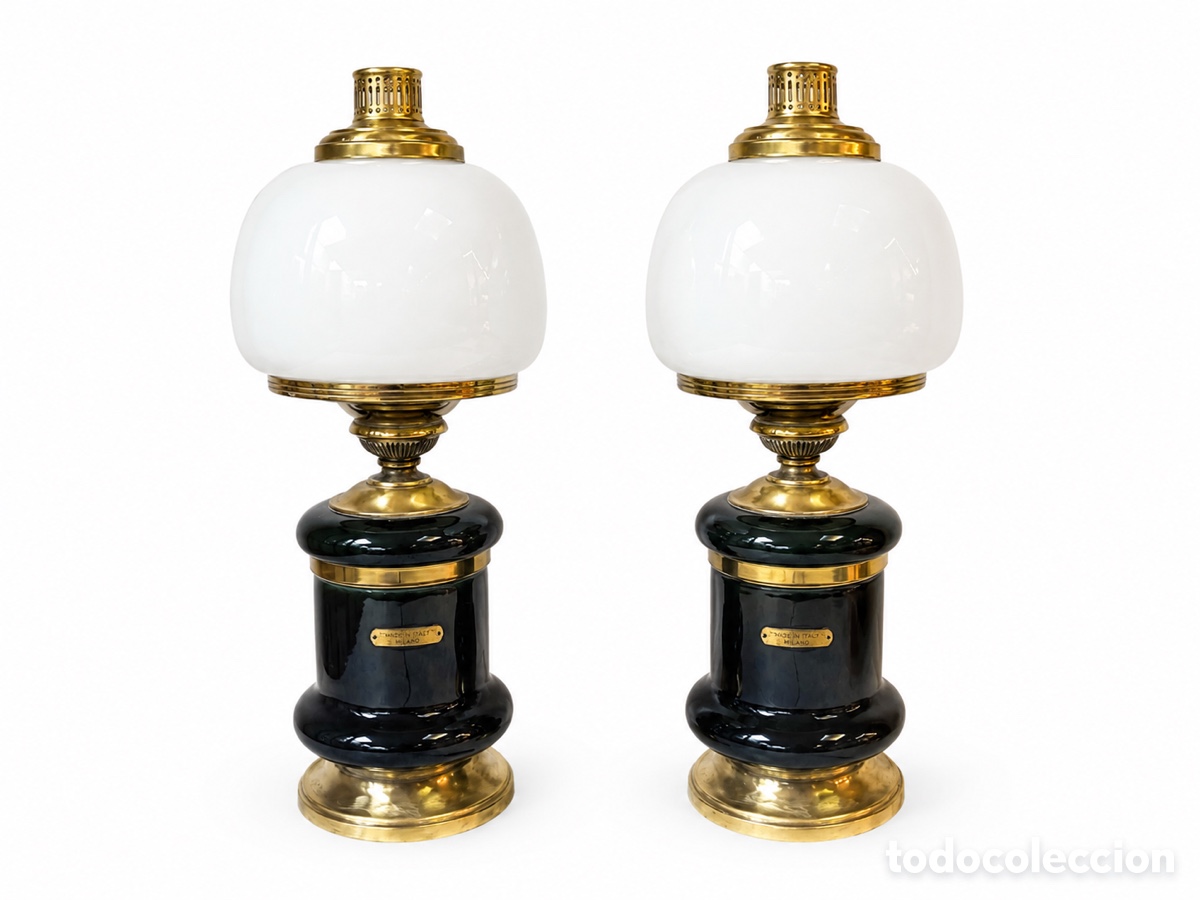 Antig&uuml;edades: Pareja de l&aacute;mparas de petr&oacute;leo By Agust&iacute; Lampa Barcelona principios S.XX