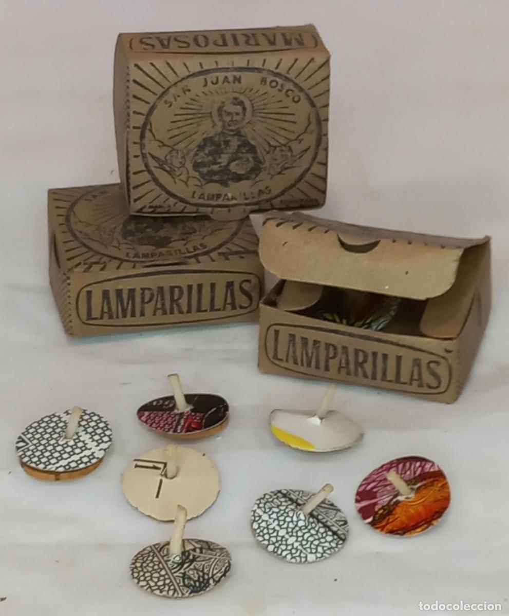 Antig&uuml;edades: CONJUNTO DE 3 ANTIGUAS CAJITAS DE LAMPARILLAS , MARIPOSAS DE ACEITE - PARA FINES RELIGIOSOS