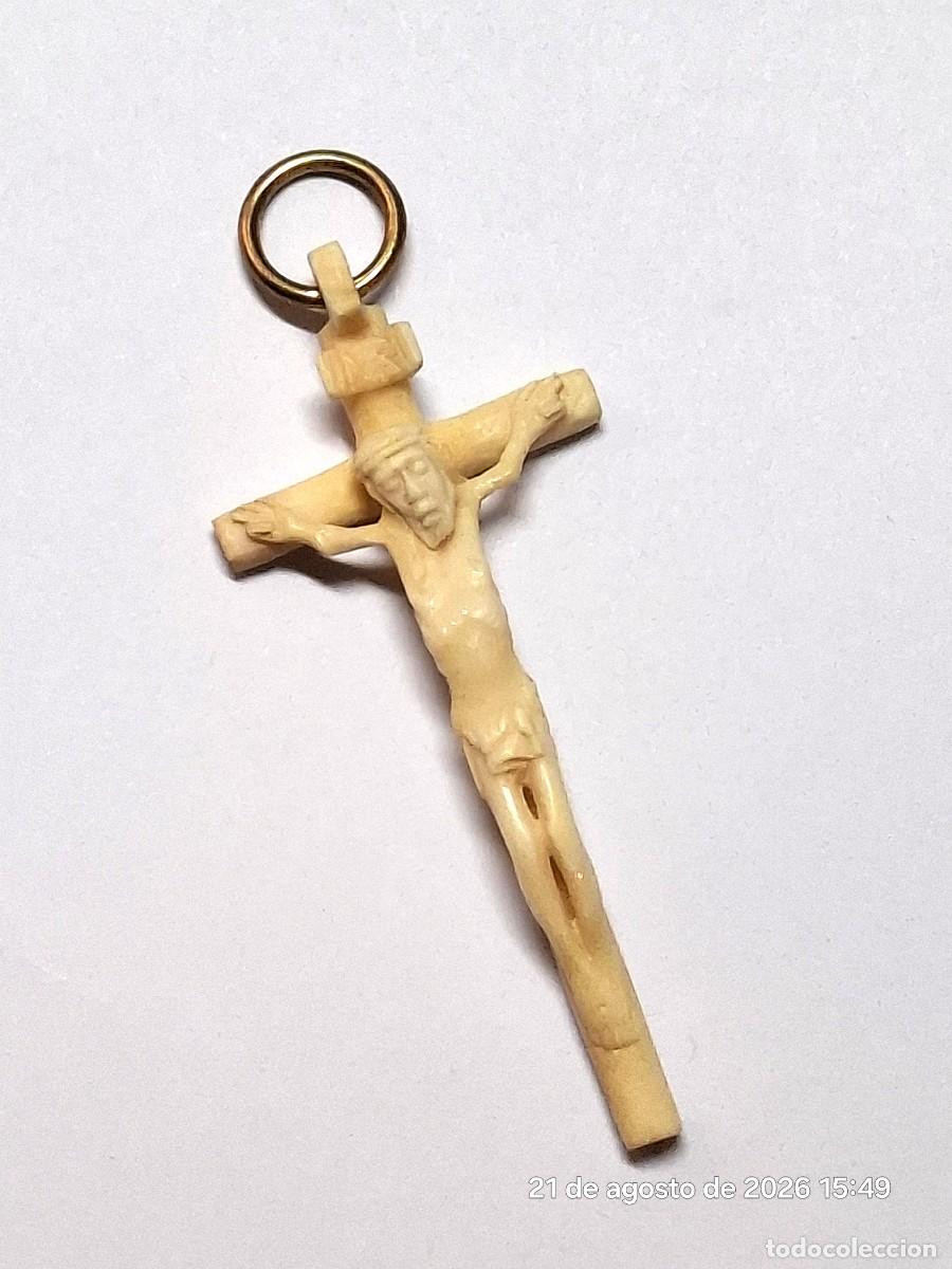 Antig&uuml;edades: CRUCIFIJO COLGANTE CRUZ CON CRISTO DE MARFIL para cuello, rosario, cadena.
