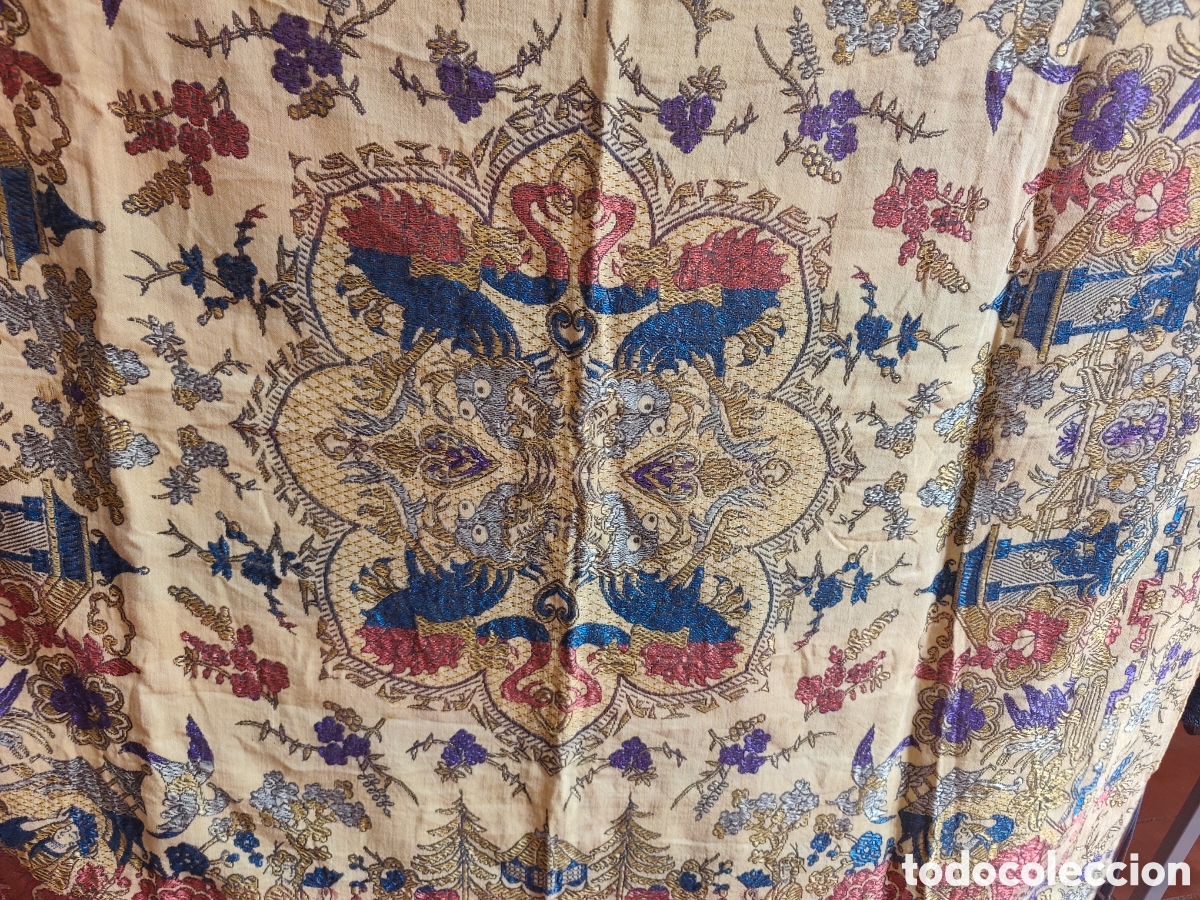 Antig&uuml;edades: Tapiz Textil Jacquard de Colecci&oacute;n - Motivos Orientales 140x140