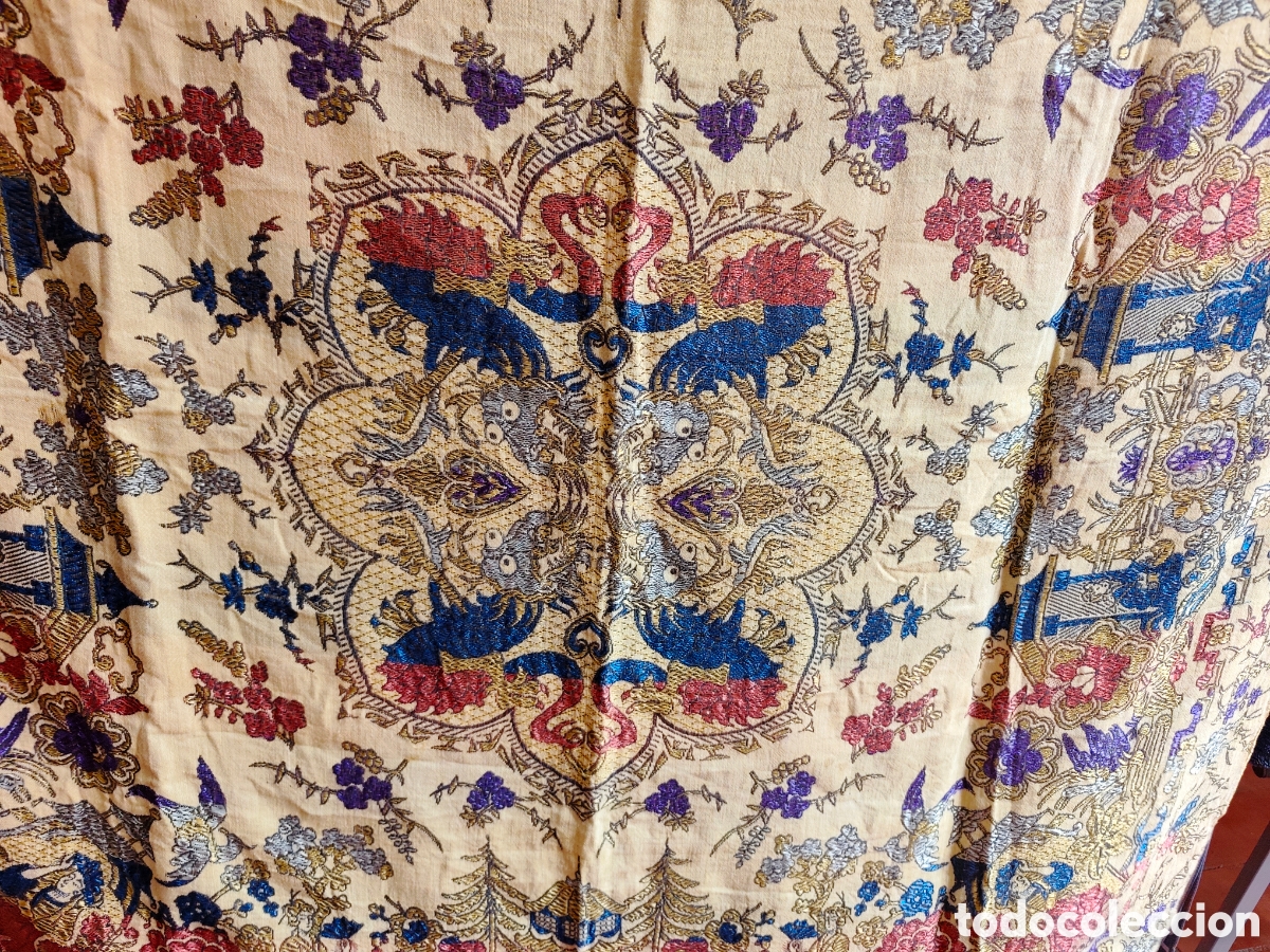 Antig&uuml;edades: Tapiz Textil Jacquard de Colecci&oacute;n - Motivos Orientales 140x140