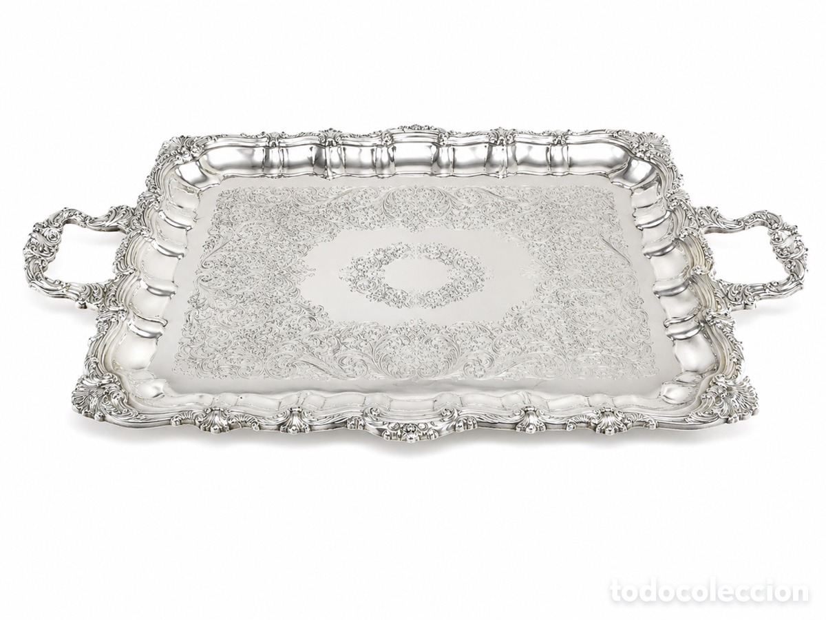 Antig&uuml;edades: Bandeja Damaque By Royal Ascot en plata inglesa 1970&rsquo;s