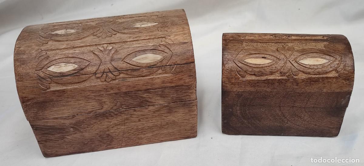 Antig&uuml;edades: JUEGO DE 2 CAJAS DE MADERA TIPO COFRE PARA USAR DE JOYERO U OTROS