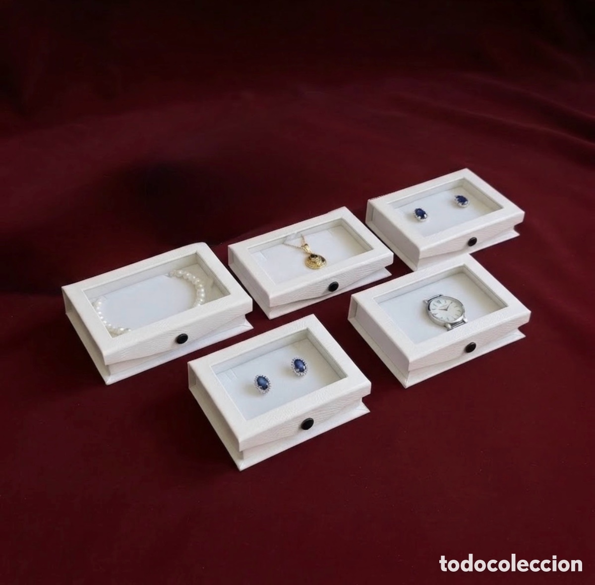 Antig&uuml;edades: Lote 5 Cajas Joyero Blancas con Ventana Expositor