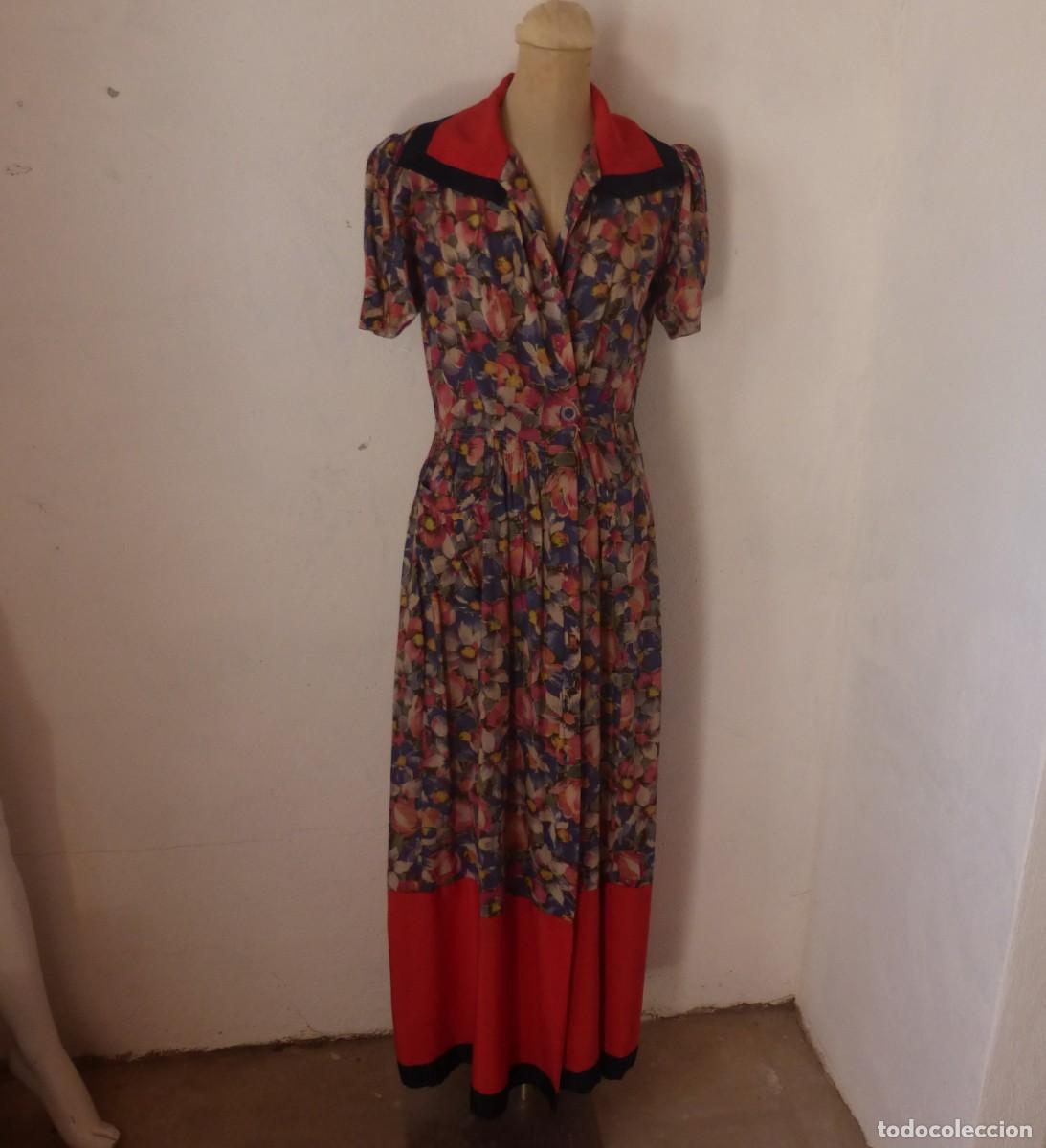 Antig&uuml;edades: ANTIGUO VINTAGE VESTIDO DE COSTURERA LARGO FLORES A&Ntilde;OS TREINTA S. XX LONG DRESS