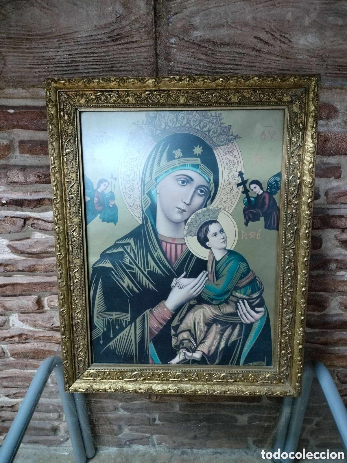 Antig&uuml;edades: Cuadro de madera con lamina de Virgen del Perpetuo Socorro