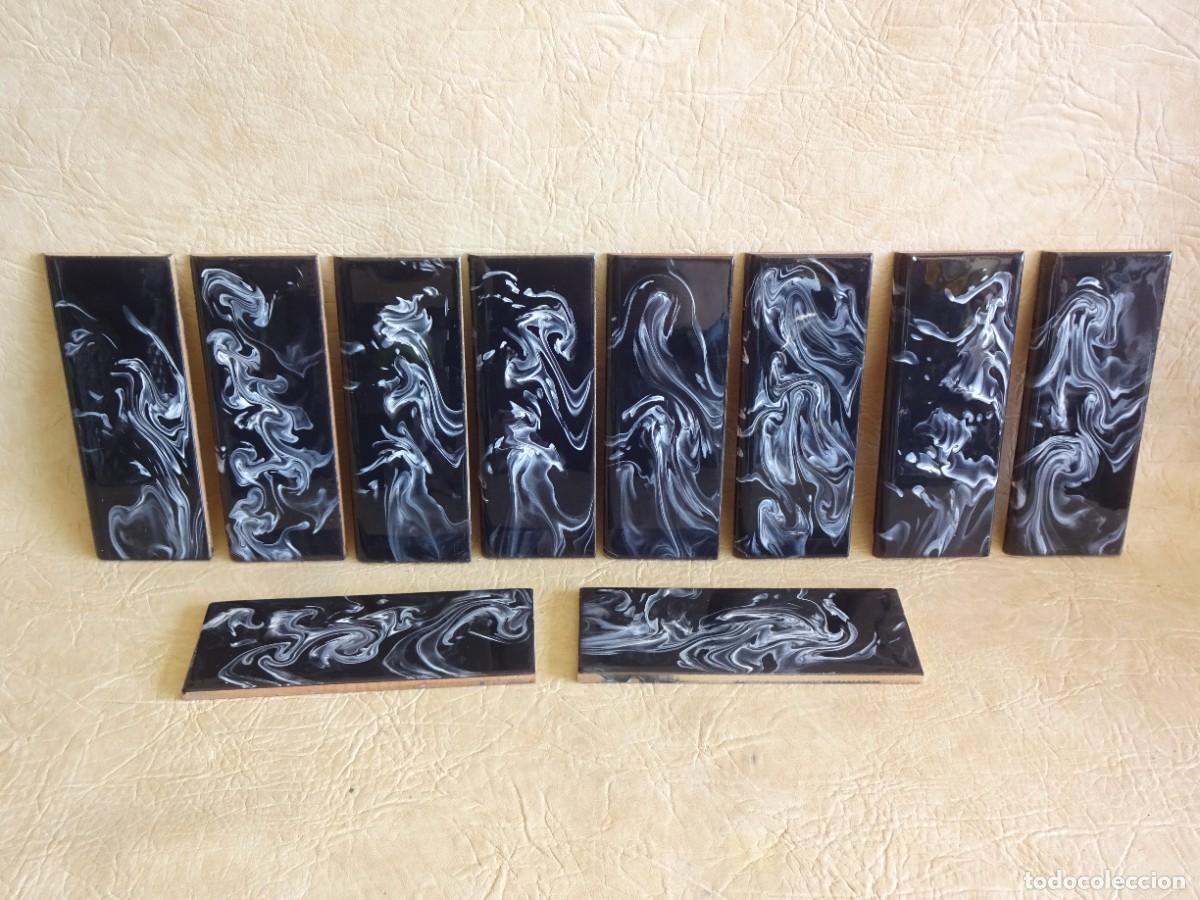 Antig&uuml;edades: lote azulejos baldosas zocalo negro ahumado vintage nuevos 20 cm x 7,7 cm