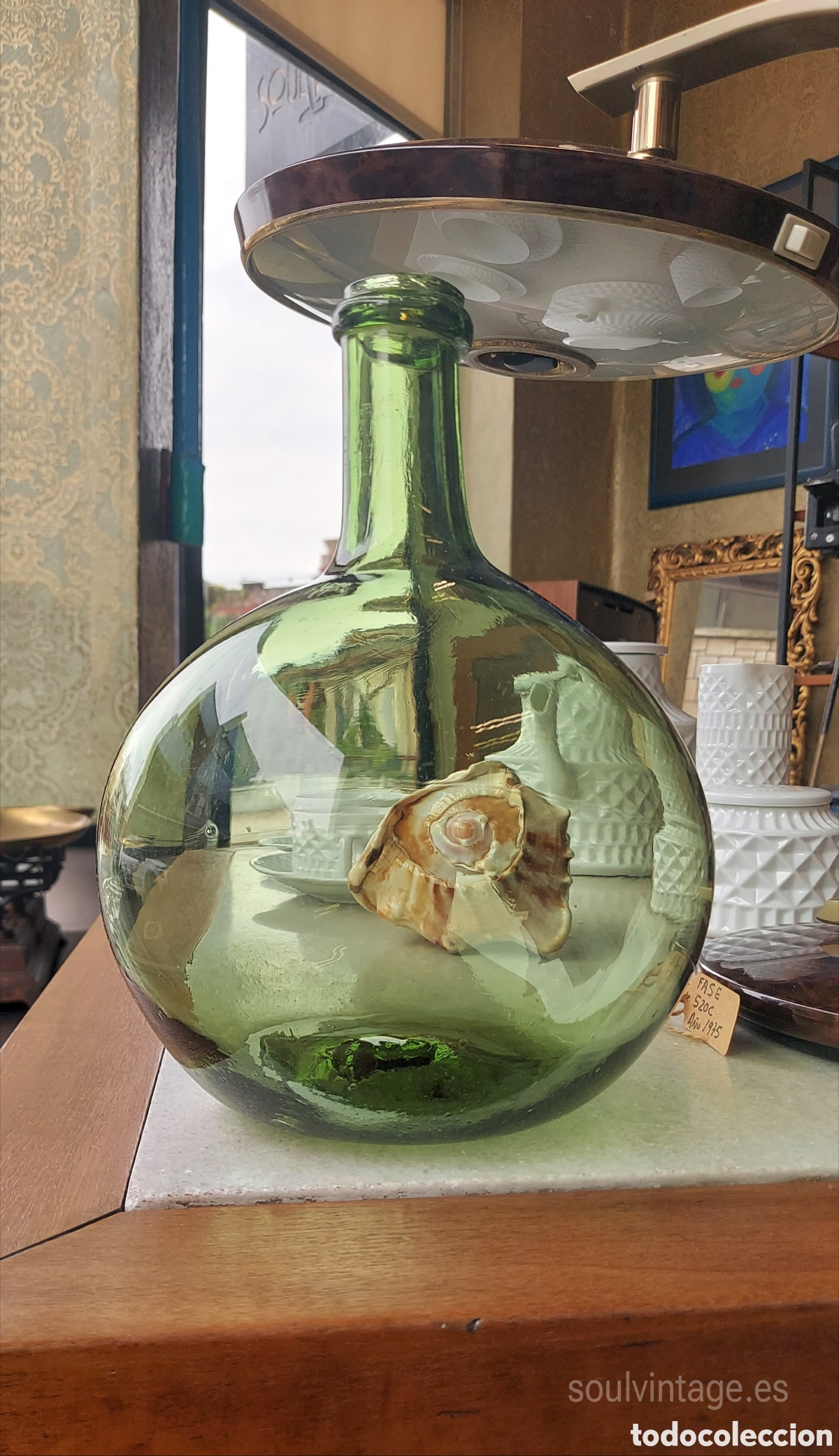 Antig&uuml;edades: Damajuana antigua de vidrio soplado 2'5l