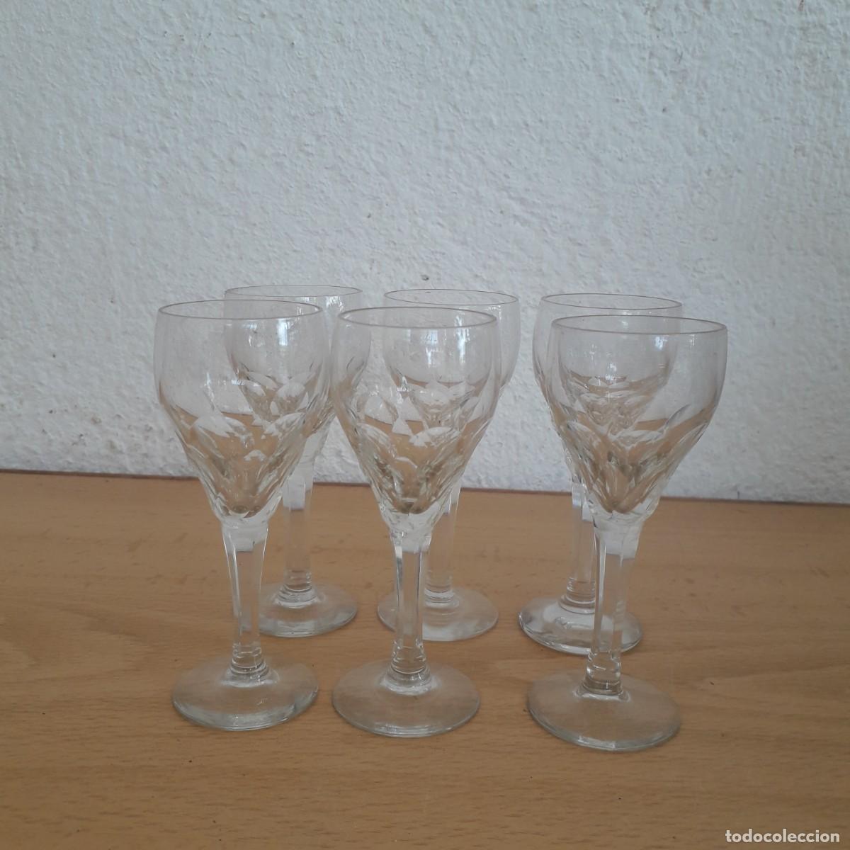 Antig&uuml;edades: 6 COPAS DE LICOR CHUPITOS CRISTAL TALLADO CIRCULOS