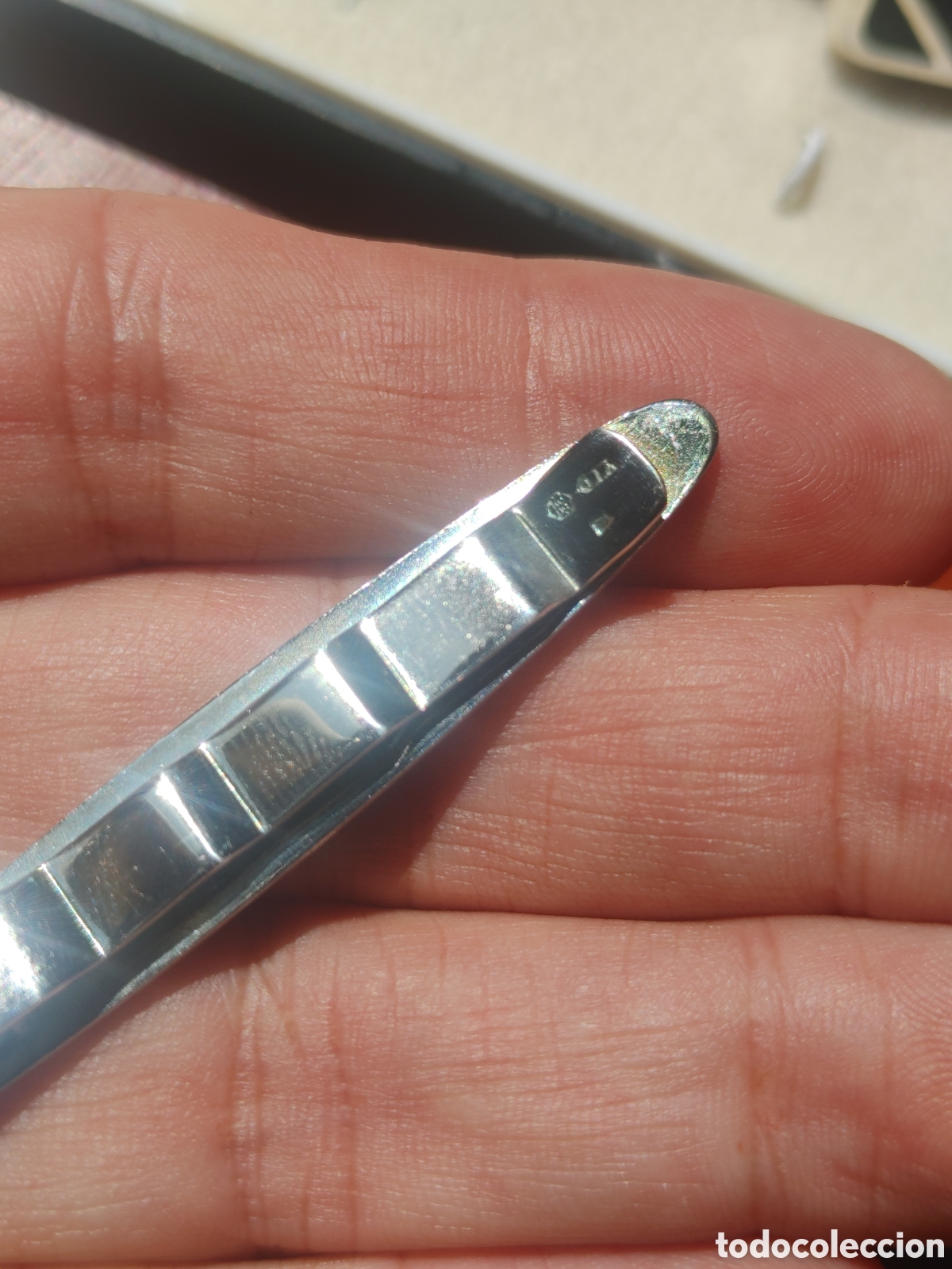 Antig&uuml;edades: Gemelos y pasador de corbata en plata punzonada y esmalte. - Foto 4