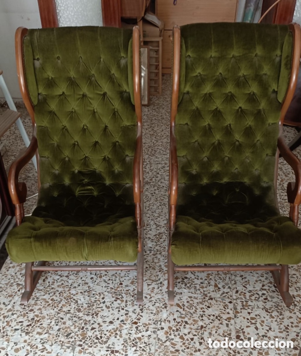 Antig&uuml;edades: Mecedoras antiguas terciopelo verde. Estilo victoriano