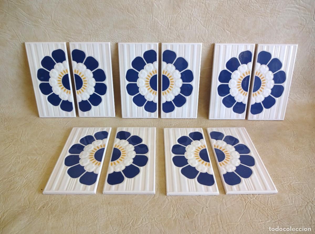 Antig&uuml;edades: lote azulejos baldosas vintage porcelanosa nuevos 20 cm x 10 cm flor