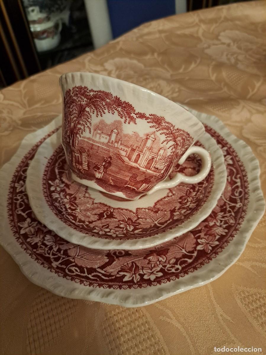 Antig&uuml;edades: Servicio de desayuno y merienda de porcelana mason&acute;s vista england, rojo.