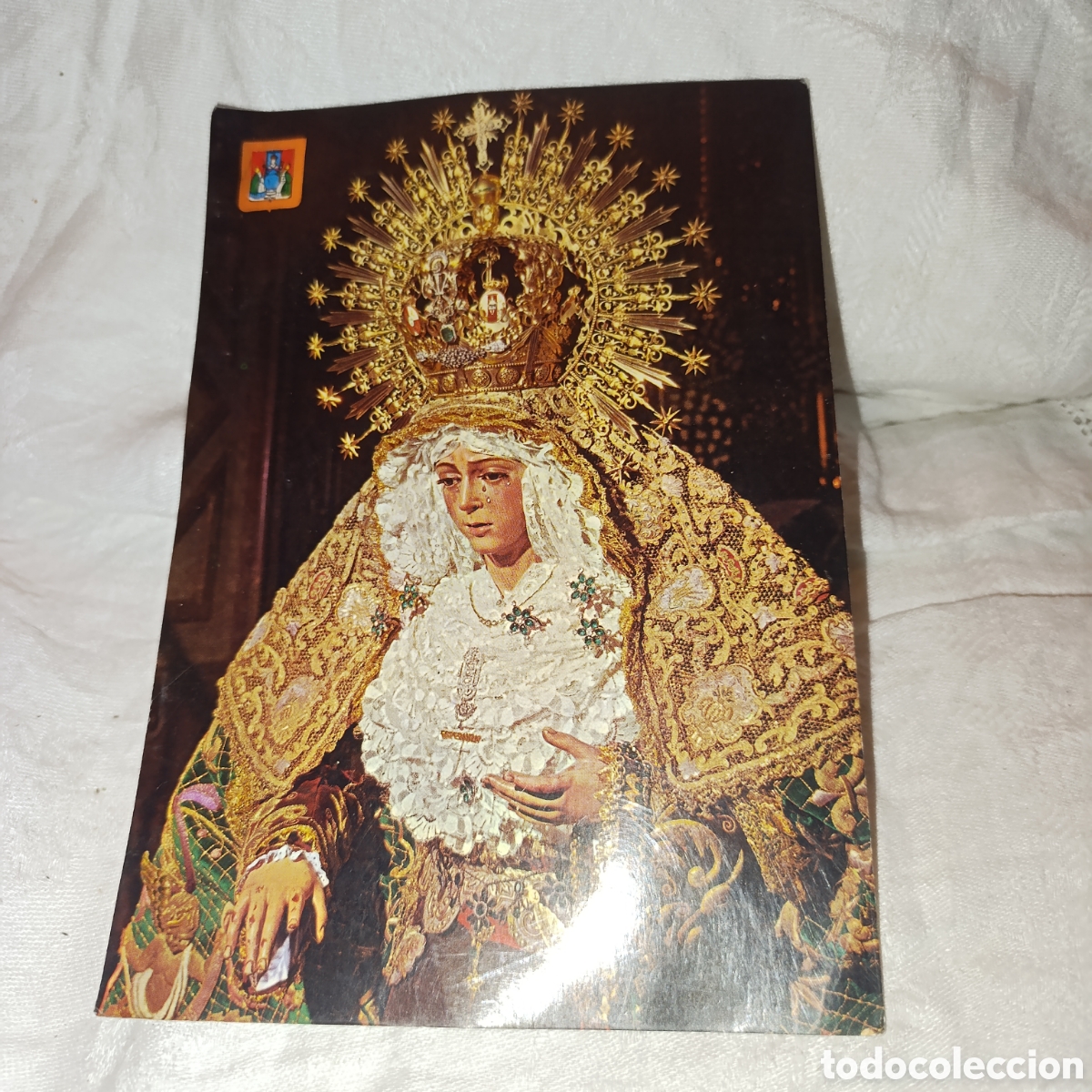 Antig&uuml;edades: Postal devocional antigua de la Esperanza Macarena de Sevilla,gran formato
