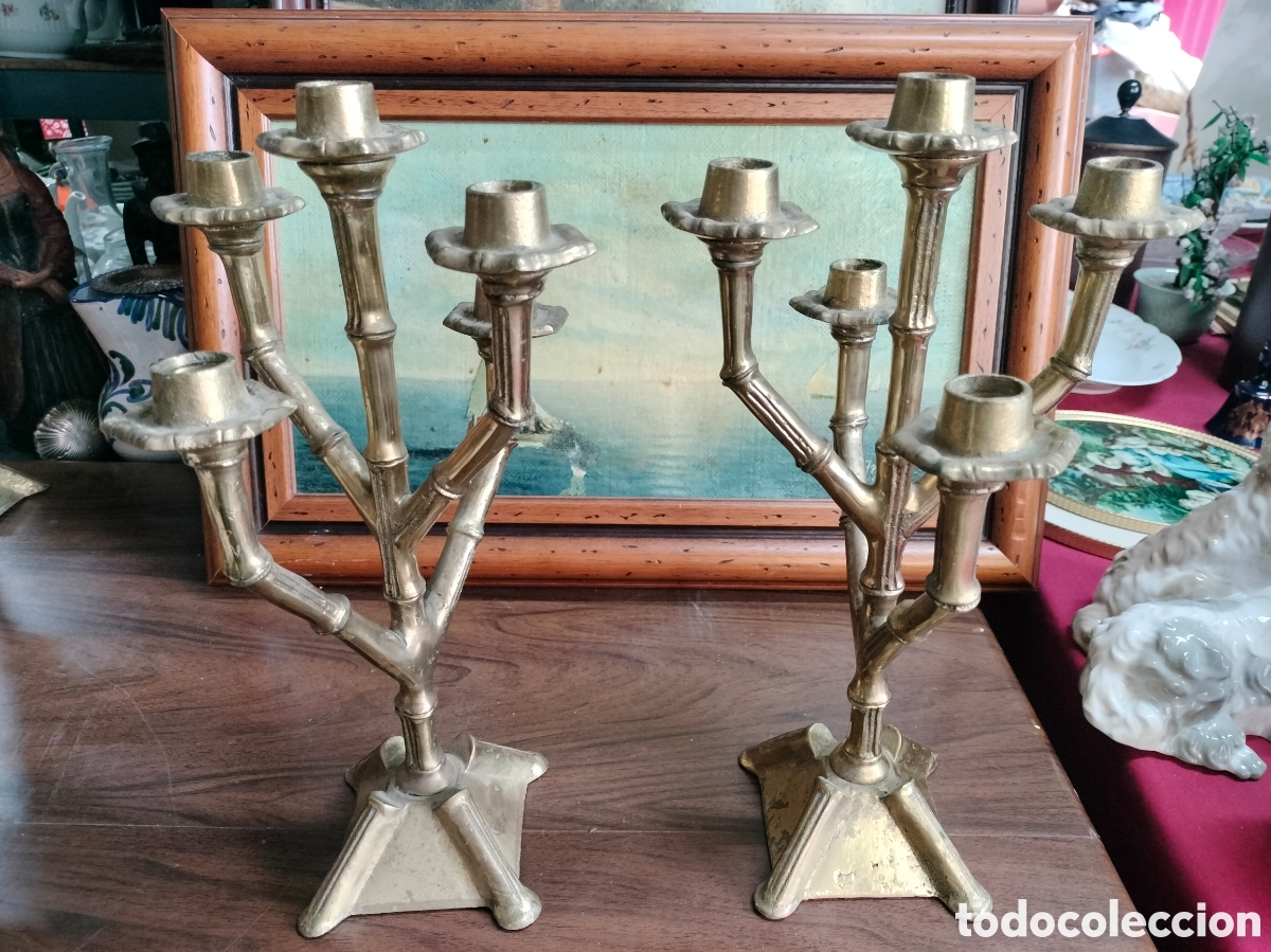 Antig&uuml;edades: Antigua pareja candelabros francia bronce macizo final siglo XIX