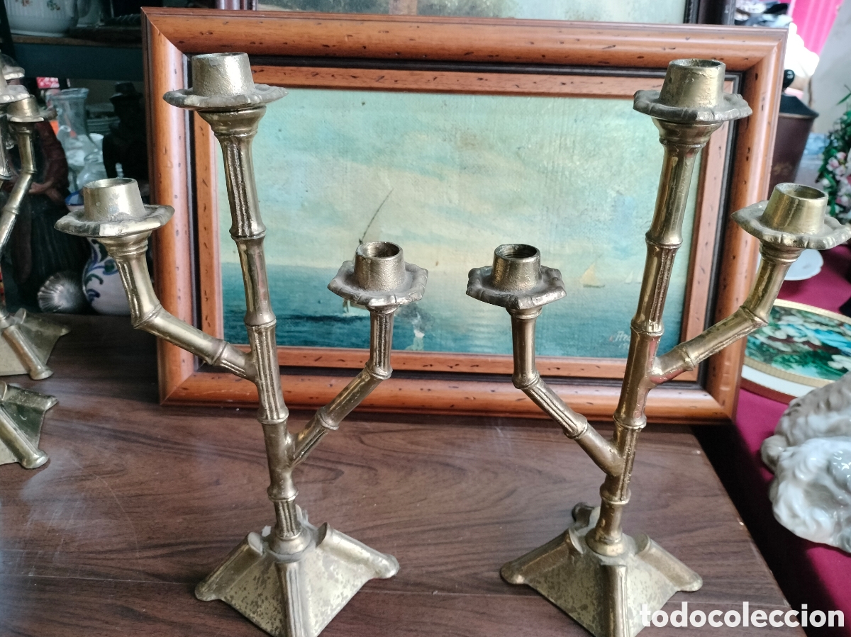 Antig&uuml;edades: Antigua pareja candelabros bronce macizo franc&eacute;s final siglo XIX