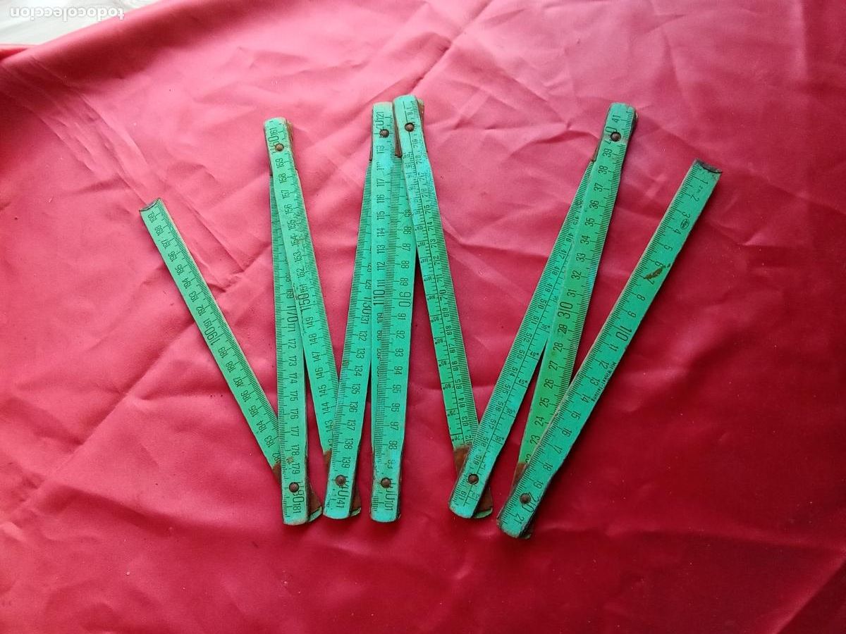Antig&uuml;edades: Antiguo metro (2 metros) aleman de madera winkel teilung, color verde. Caja t&eacute;cnica