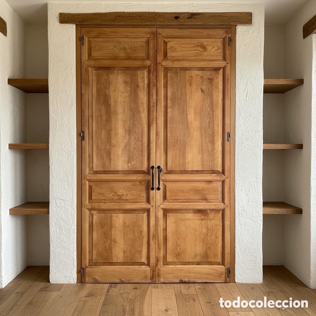 Antig&uuml;edades: Pareja de puertas de armario 1,30 x 2,25 M. madera de pino, principios del s.XX. Cierres de hierro.