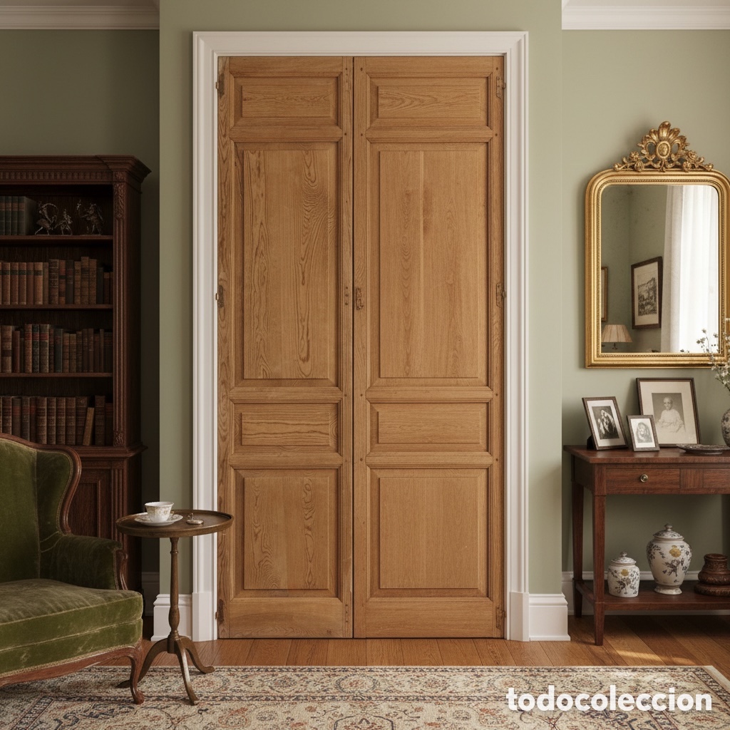 Antig&uuml;edades: Pareja de puertas antiguas de armario, madera de pino, principios del s.XX.