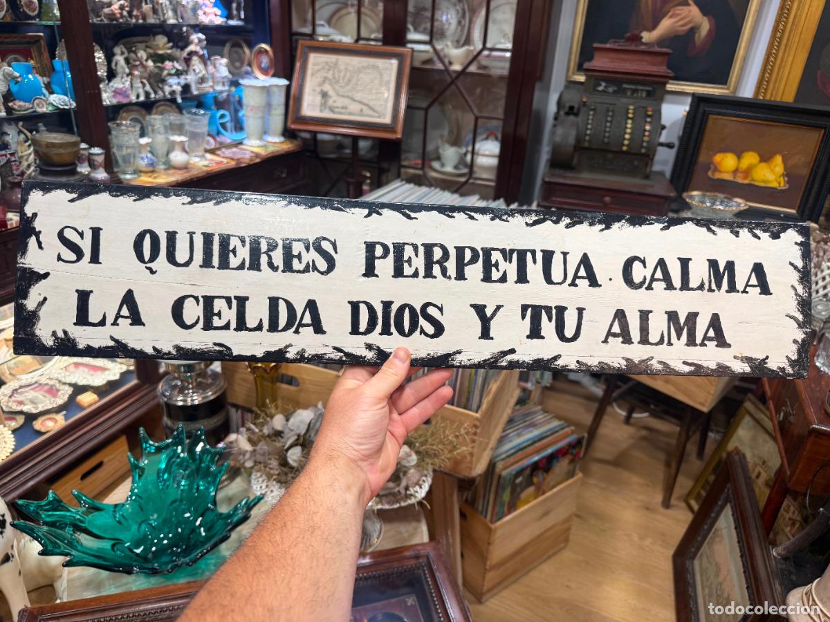Antig&uuml;edades: TABLILLA DE CONVENTO CON MENSAJE RELIGIOSO - MEDIDA 71X15 CM