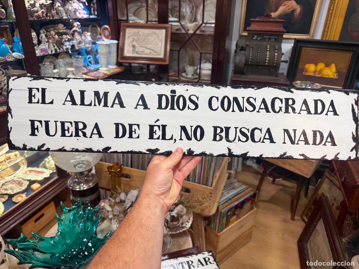 Antig&uuml;edades: TABLILLA DE CONVENTO CON MENSAJE RELIGIOSO - MEDIDA 71X15 CM