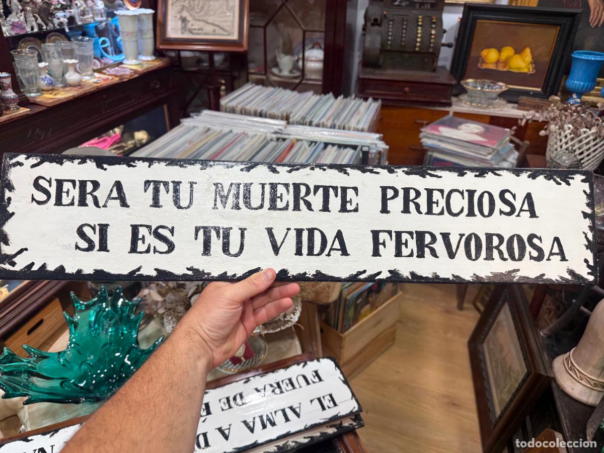 Antig&uuml;edades: TABLILLA DE CONVENTO CON MENSAJE RELIGIOSO - MEDIDA 71X15 CM