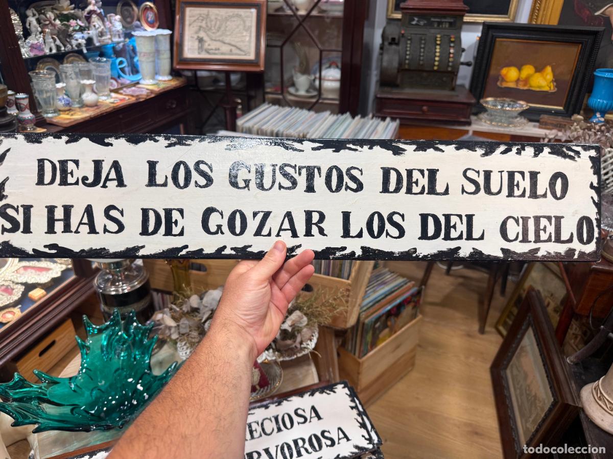 Antig&uuml;edades: TABLILLA DE CONVENTO CON MENSAJE RELIGIOSO - MEDIDA 71X15 CM