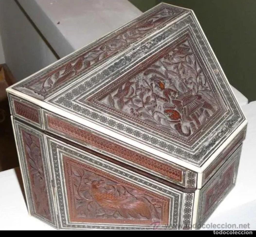 Antig&uuml;edades: Caja Anglo India marqueteria. - Foto 6