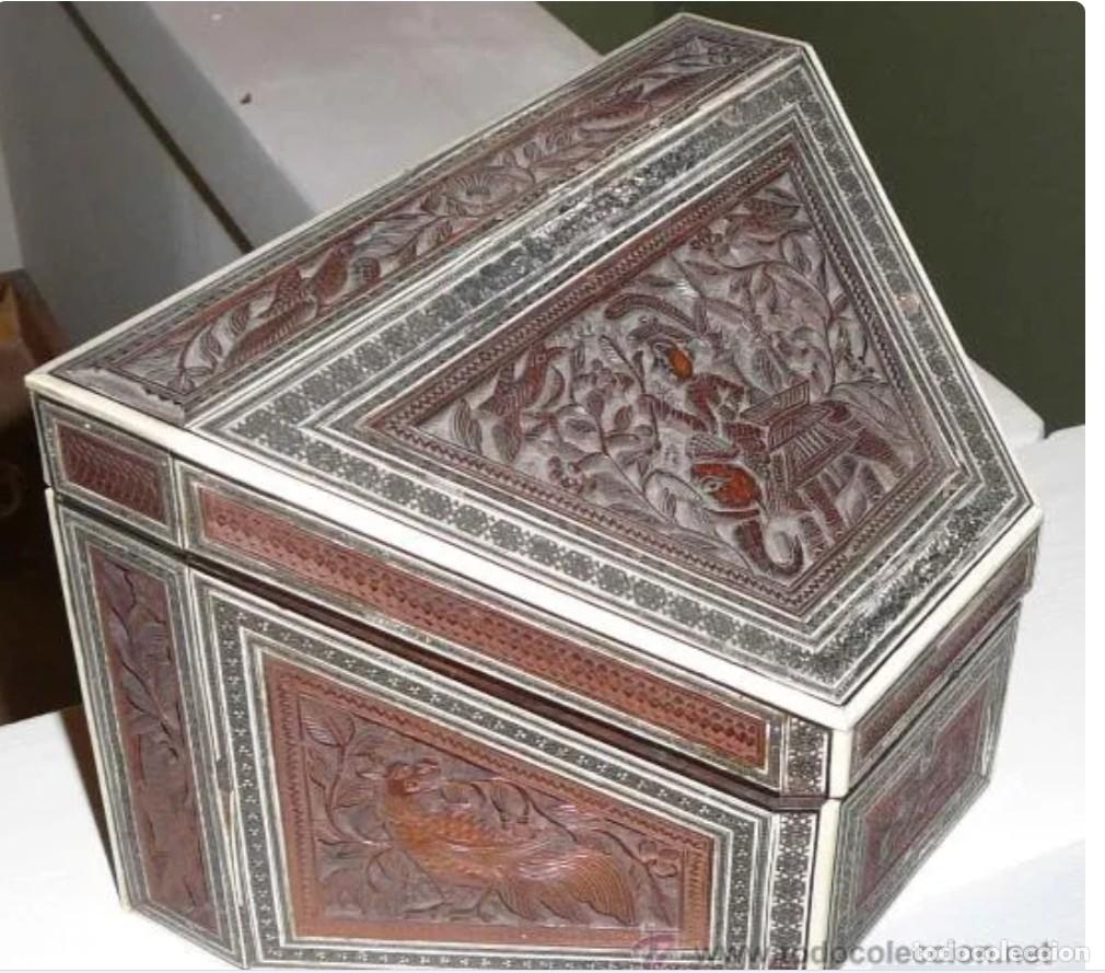 Antig&uuml;edades: Caja Anglo India marqueteria. - Foto 11