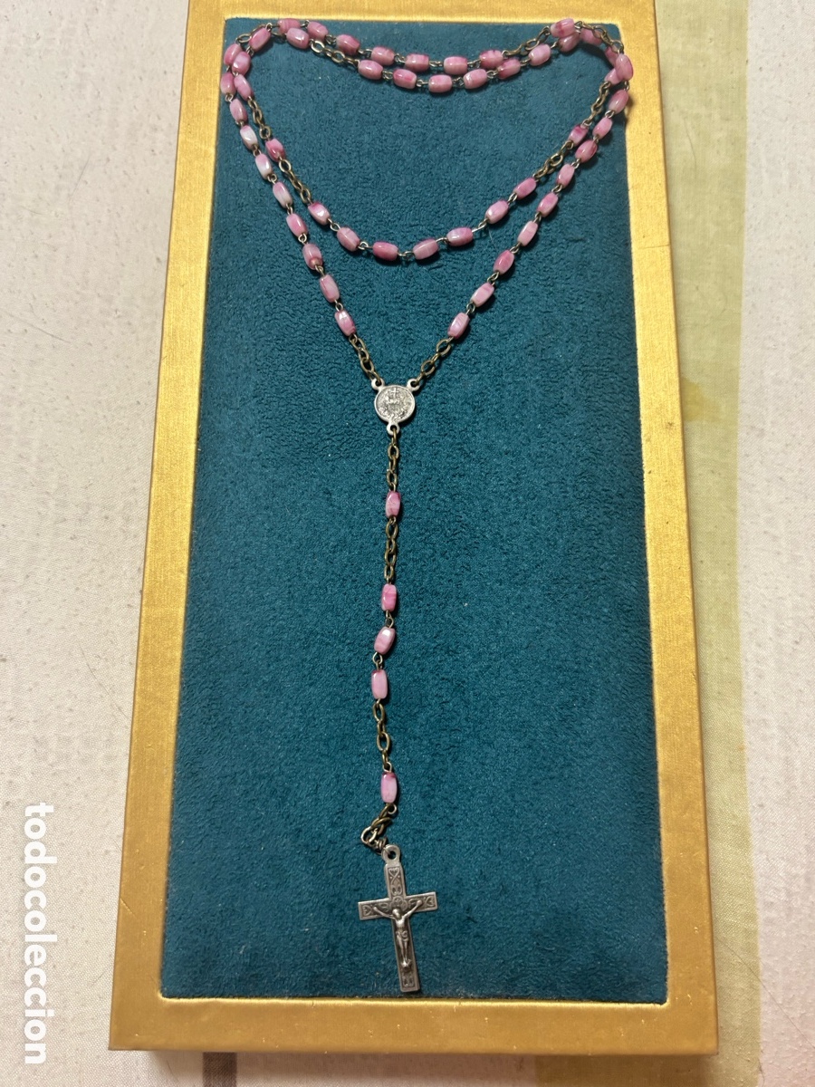 Antig&uuml;edades: Rosario vintage rosa y plateado