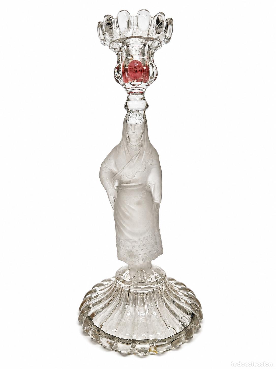 Antig&uuml;edades: Candelabro de Cristal Antiguo - Figura Femenina - S. XIX