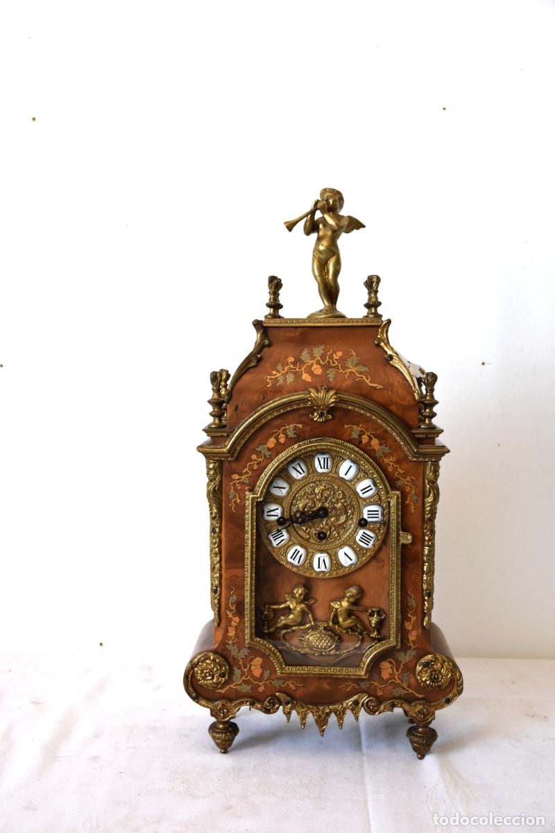 Antiguidades: Reloj sobremesa Luis XV marqueter&iacute;a
