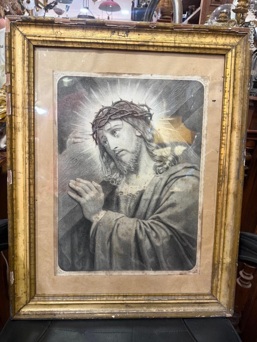 Antig&uuml;edades: ANTIGUA LAMINA JESUS NAZARENO - MEDIDA TOTAL 65X51 CM E INTERIOR 55X41 CM - RELIGIOSO