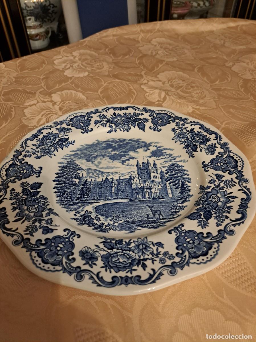 Antiques: Plato llano de porcelana Royal Homes of Britain de Enoch Wood tunstall, azul
