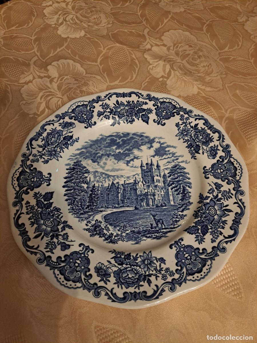 Antiques: Plato llano de porcelana Royal Homes of Britain de Enoch Wood tunstall, azul