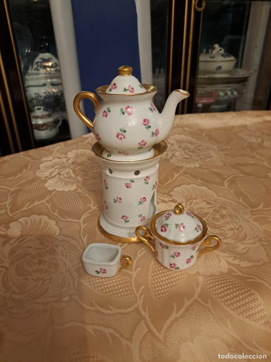Antiguidades: CONJUNTO DE TETERA VEILLEUSE PORCELANA ESMALTADA PINTADA A MANO LIMOGES FRANCIA. XIX-XX