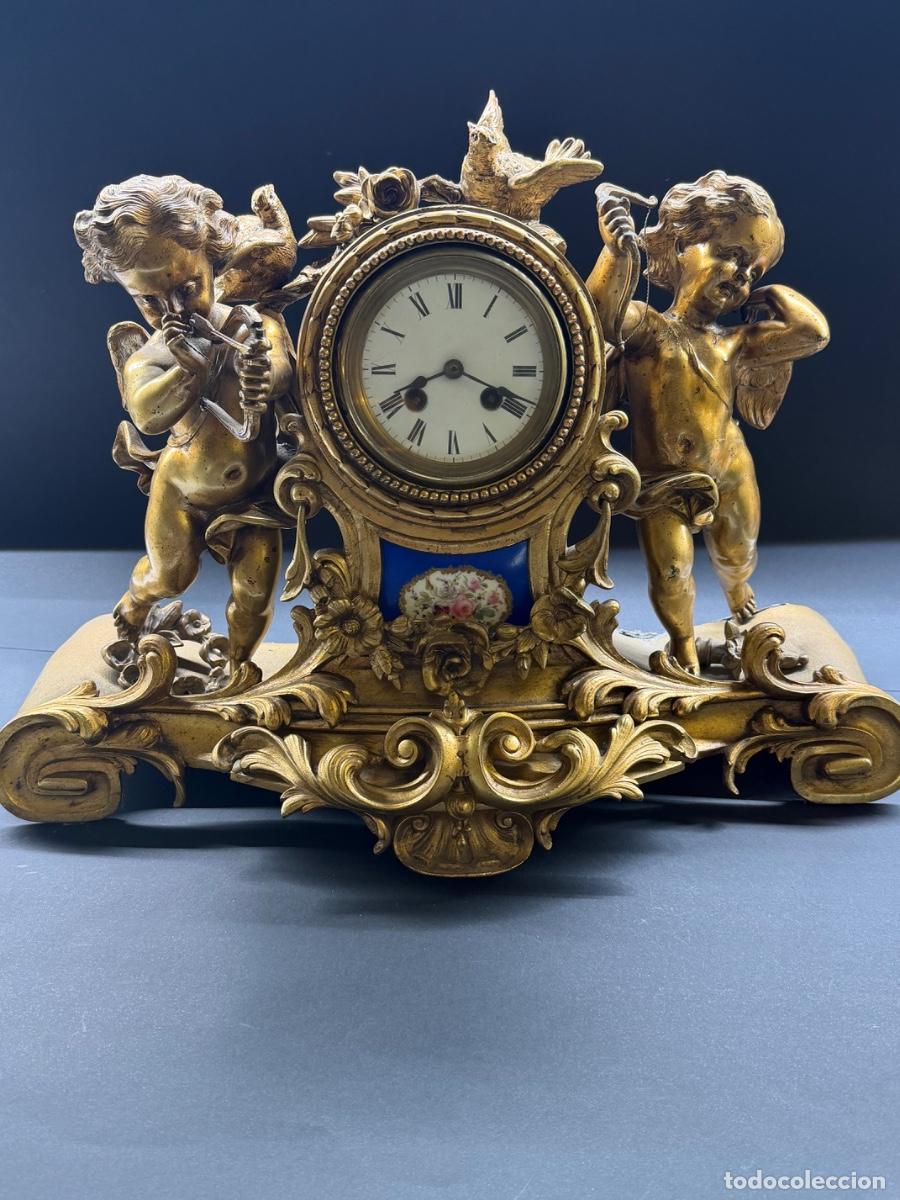 Antig&uuml;edades: GRAN RELOJ FRANCIA NAPOLE&Oacute;N III BRONCE DORADO O ORMOLU PORCELANA SEVRES ANGELOTES